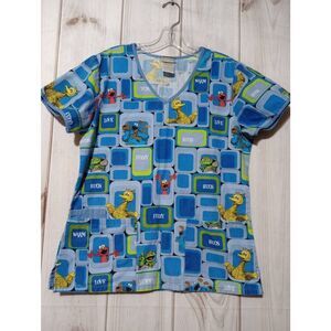 Sesame Street Scrub‎ Top Ladies Small Blue Elmo Pediatric